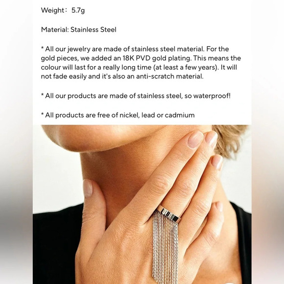 Milan Metallic Chain Tassel Stainless Steel Waterproof Ring - Picture 16 of 16